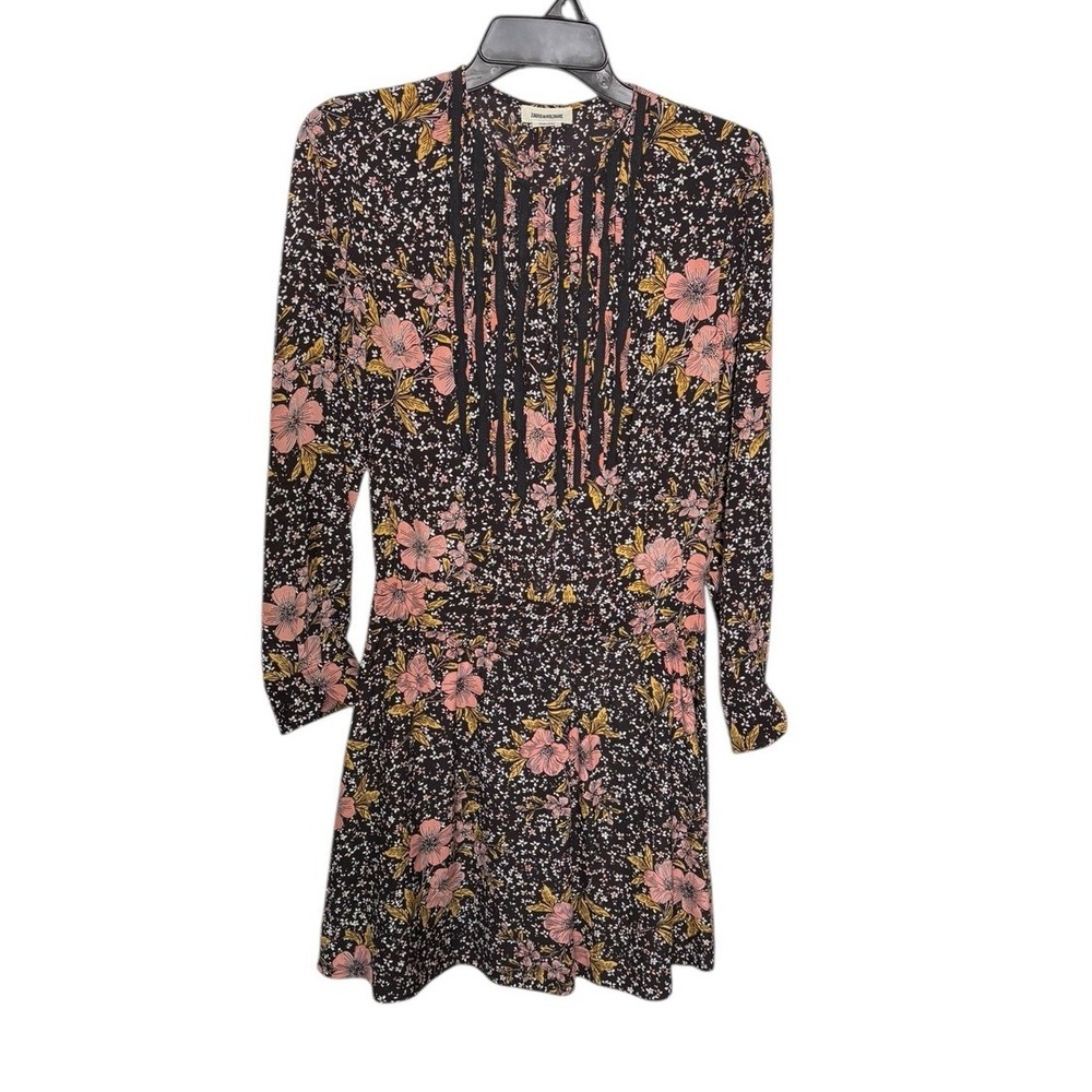 Zadig & Voltaire Remus Print Long Sleeve Silk Dress Keyhole Drop Waist Size S